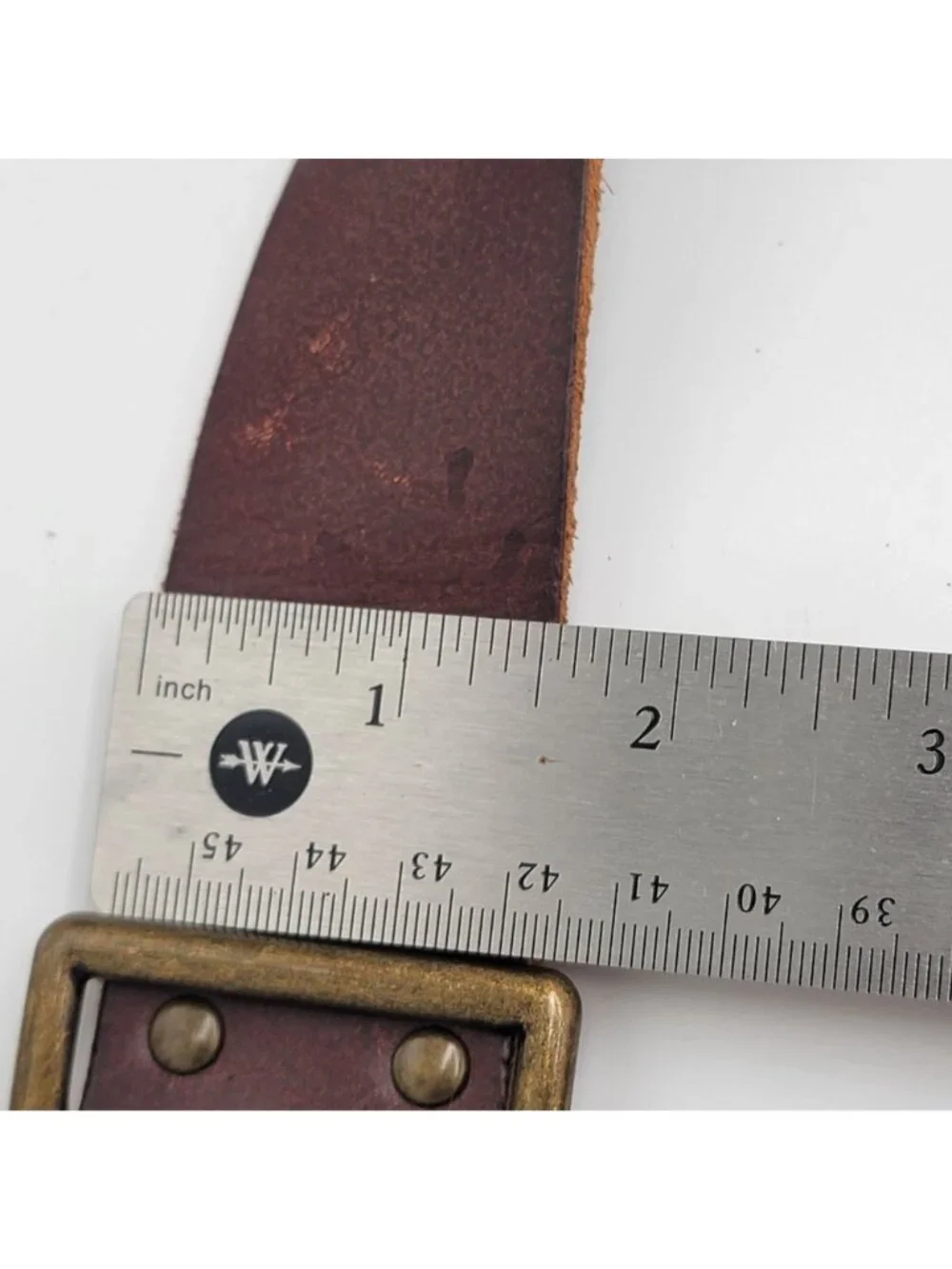 Vtg Y2K Boho  Brown Leather Studded Belt With Brass Buckle Unisex